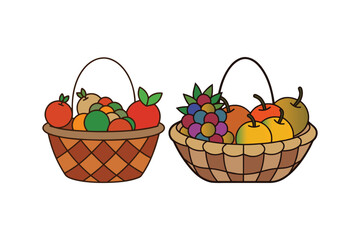Clipart collection, Woven basket full of fresh ripe fruits - perfect for harvest, product storage illustration