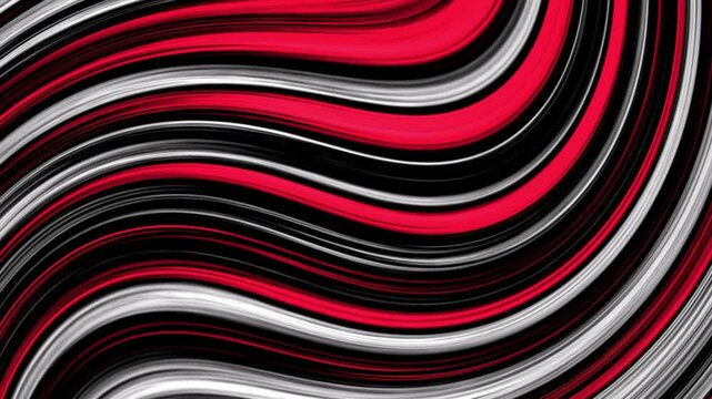 Liquid background art with Red, white, and black wavy lines form an abstract design suitable for backgrounds, banners, posters, and digital artwork projects. Video 4K