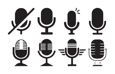 Microphone Icons set. variant microphone icon. Karaoke mic. Podcast microphone. web and mobile icons  Different microphone collection. Podcast mike, journalist microphone, karaoke. vector illustration