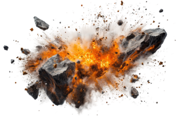 Explosive rock destruction png mockup transparency action scene in graphic environment