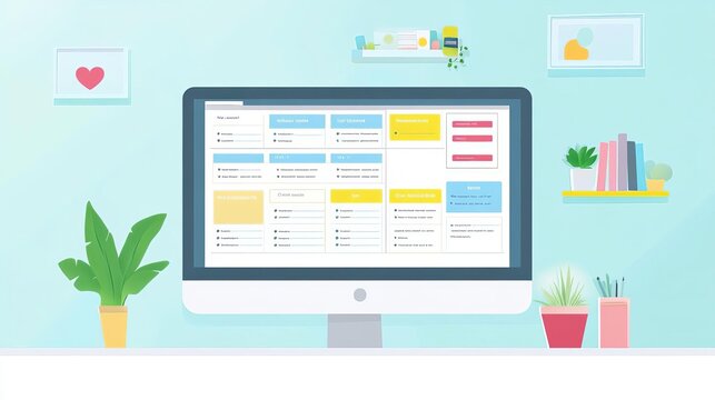 Content calendar with scheduled blog posts and social media content, clean and organized