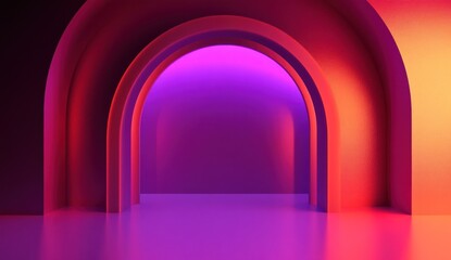 Abstract vibrant arches with neon lighting.
