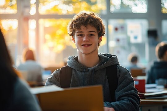 Driving School Student in Theoretical Lesson Learning in Classroom
