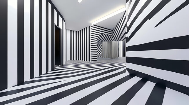 Black and white bold stripes pattern, illusory motion. Illusory. Illustration