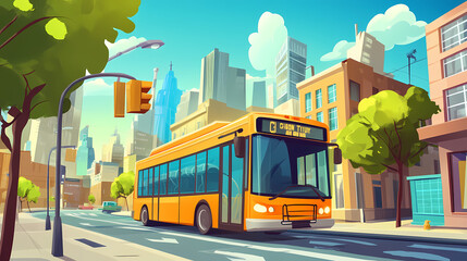 Charming cartoon city bus tour convector illusory. Illusory. Illustration