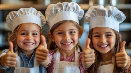 Joyful Children in Chef Hats Baking in Vibrant Kitchen Engaging in Fun Cooking Activities