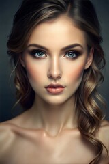 Fototapeta premium Beautiful young woman with floral headpiece decoration and natural beauty, female model perfect fresh and clean skin