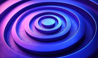 Abstract Blue and Purple Concentric Circles 3D Render with Gradient Background