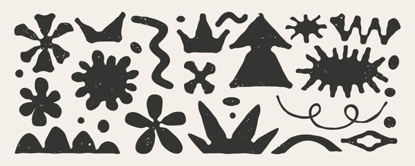 Brutalism geometric abstract shape elements with texture rough. Monochrome color modern design.