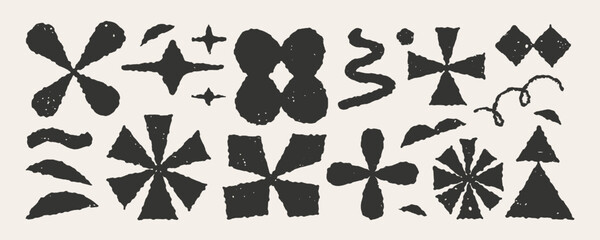 Brutalism geometric abstract shape elements with texture rough. Monochrome color modern design.
