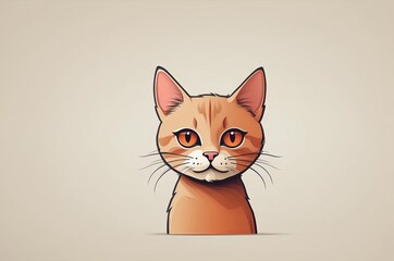 Cute orange cat with bright eyes peeks over a plain background