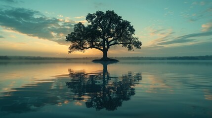 Misty mornings and majestic trees.  Nature's artistry at its finest.  ai generaed