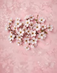 Obraz premium Top view of white cherry blossoms scattered on light pink surface, nature theme, pink petals, Minimalism, table top, flat lay