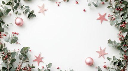 Festive Christmas Background with Pink and Green Decorations