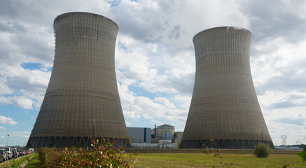 View of Dampierre nuclear power plant with cooling towers