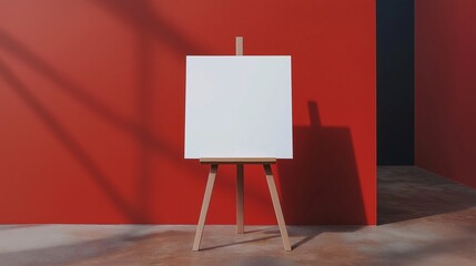 Blank Canvas on Easel Against Red Wall