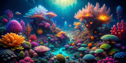 Obraz premium Aerial View Deep Sea Wonders: Vibrant Ocean Life Generative AI Art
