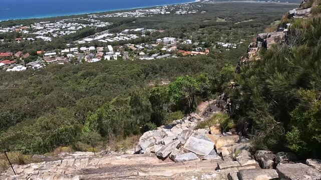 Mount Coolum Summit Trail: steep climb with rock steps and coastal views of Sunshine Coast, Queensland