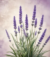 Naklejka premium Vintage lavender illustration in watercolor style, floral, vintage, watercolor, clipart, decorative