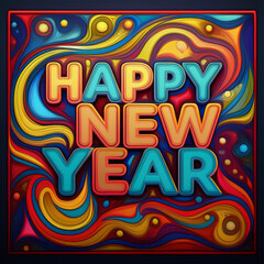 happy new year greeting in colorful text effect