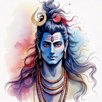 Watercolour style portrait of Lord Shiva
