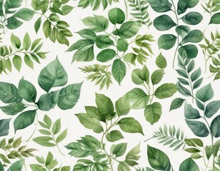 Watercolor botanical illustration of green leaves, natural, lush greenery, plant