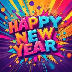 happy new year greeting in colorful text effect
