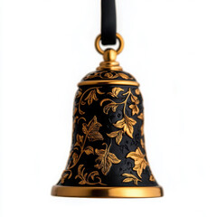 An ornate bell featuring intricate floral designs in gold.
