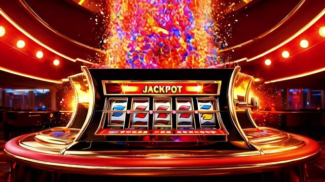 A vibrant slot machine displaying a jackpot win with confetti and colorful explosions.