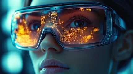 Futuristic doctor using augmented reality eyewear in advanced laboratory for medical research and data analysis
