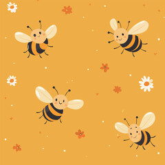 Cheerful Bees on Yellow Background