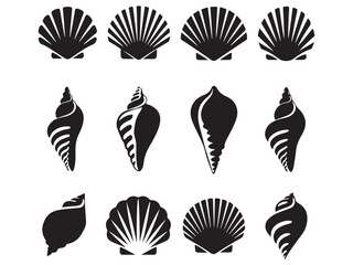 black and white seashell silhouettes