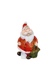 A santa with a green bag in his hand