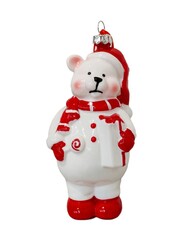 A white bear is holding a red box with a number one on it