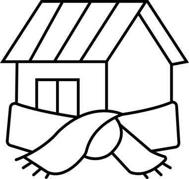 recommend clip art: Insulating a house, linear icon. The house in scarf. Interpretation of home insulation. warm thermal living space symbols, warmth radiation elements emblems infographic, on transparent background.