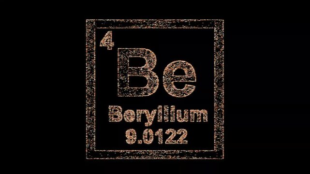 Beryllium chemical element periodic table on black background motion graphic effect. 