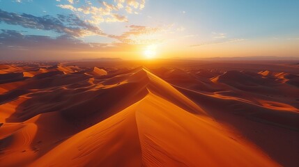Fototapeta premium Tire tracks whisper tales of journeys across the shimmering sands. A breathtaking panorama of the desert at sunset. ai generaed