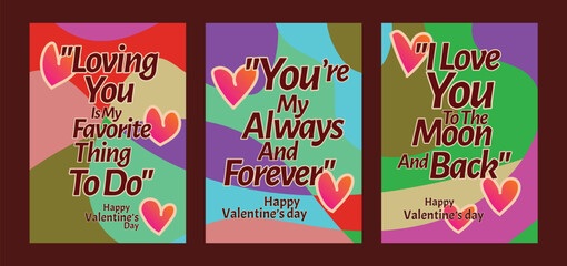 Three Romantic Valentine Cards with Soft Pastel Backgrounds