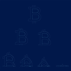 Melting Line bitcoin symbol vector icon with destruction effect vector illustration. Line abrasion effect for bitcoin symbol shows speed and movement of cyberspace things.