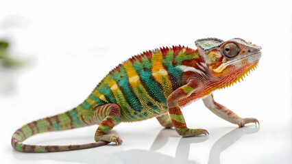 Obraz premium Vivid Panther Chameleon Macro – Exotic Wildlife on White