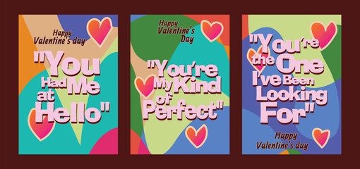 Bold Red Heart Valentine Cards with Pastel Art Themes. A set of Valentine’s Day greeting card with sample text, red hearts and abstract backgrounds templates vector illustration. 