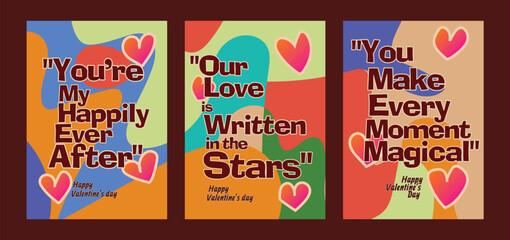 Minimalist Valentine Greeting Cards with Subtle Heart Patterns. A set of Valentine’s Day greeting card with sample text, red hearts and abstract backgrounds templates vector illustration. 