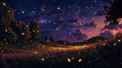 Starry Night with Fireflies