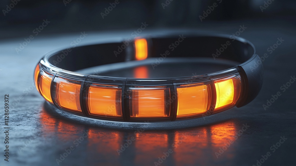 Poster A detailed view of a microchip embedded in a flexible wearable device Stock Photo with side copy space