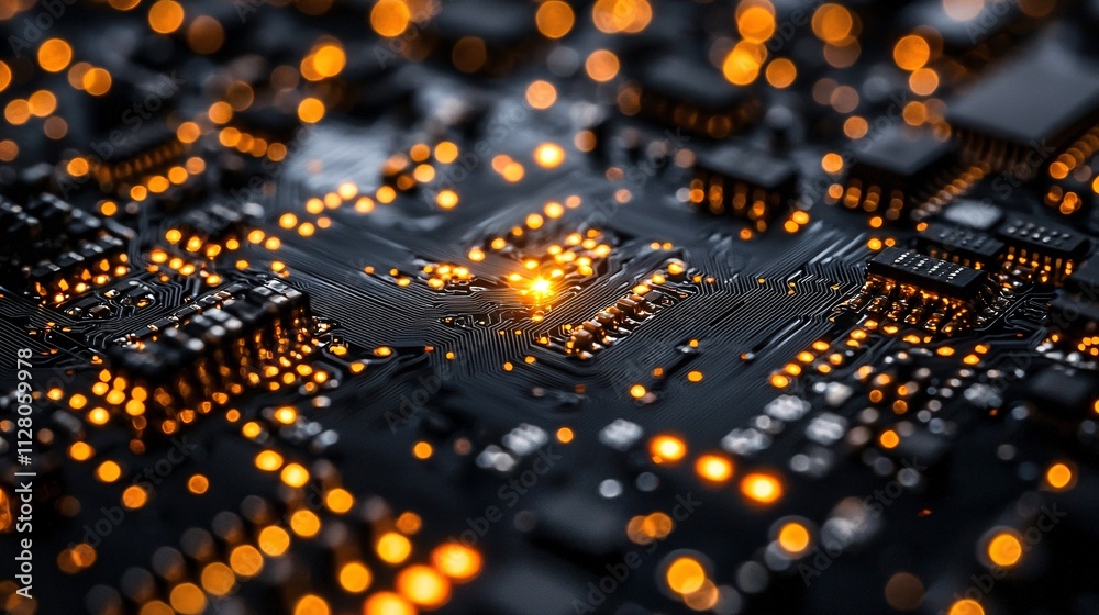 Poster a demonstration of microelectronic automation in high-speed industrial robotics stock photo with sid