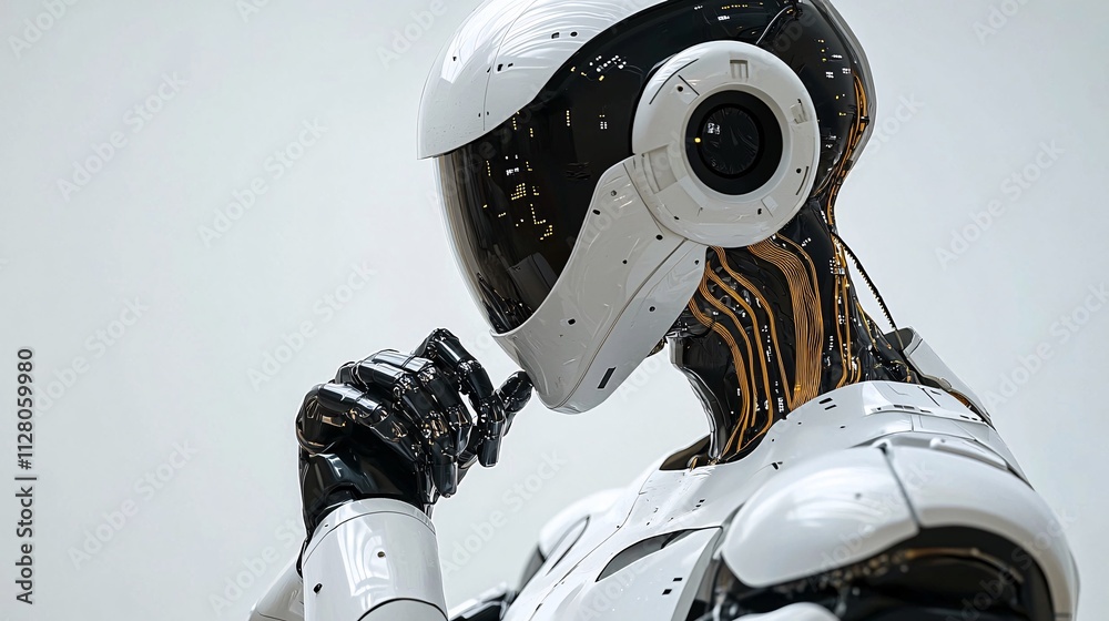 Poster A demonstration of microelectronic automation in high-speed industrial robotics Stock Photo with side copy space