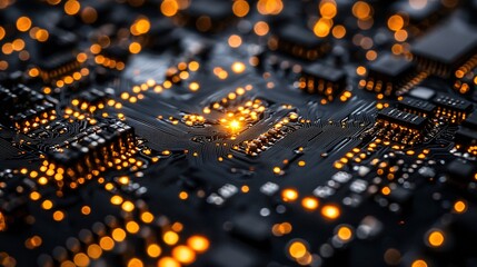 A demonstration of microelectronic automation in high-speed industrial robotics Stock Photo with side copy space