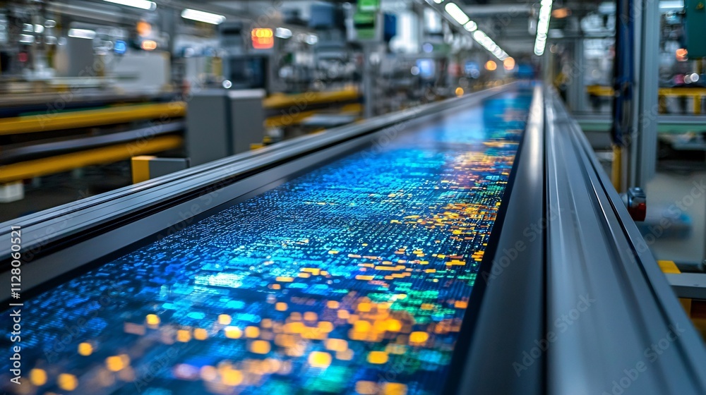 Aufkleber A smart factory controlled by microelectronic systems for real-time production optimization Stock Photo with side copy space