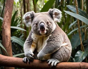 Fototapeta premium Adorable Koala Bear Sitting on Tree Branch in Lush Forest