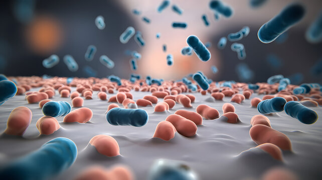 Microscopic view of healthy skin bacteria thriving in a balanced environment, showcasing the essential role of beneficial microorganisms in maintaining skin health and natural defenses.